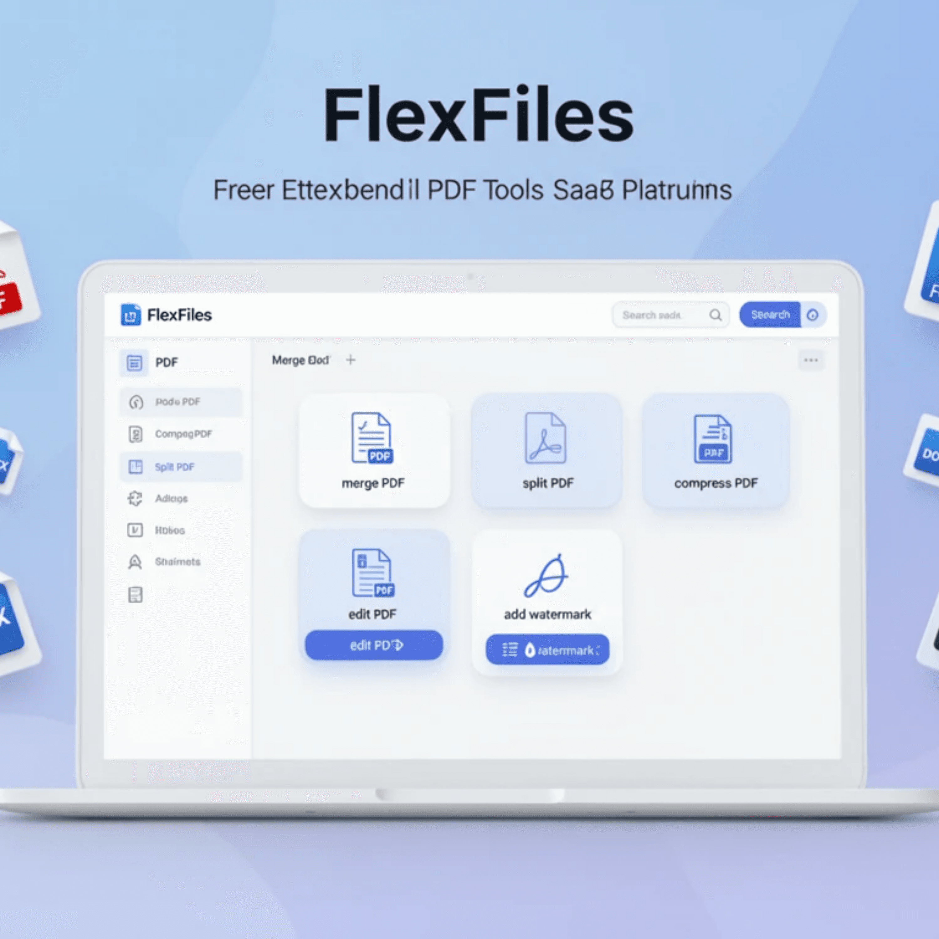 Illustration of an online PDF editor at https://flexfiles.io/en/pdf-editor
. Multiple panels showing